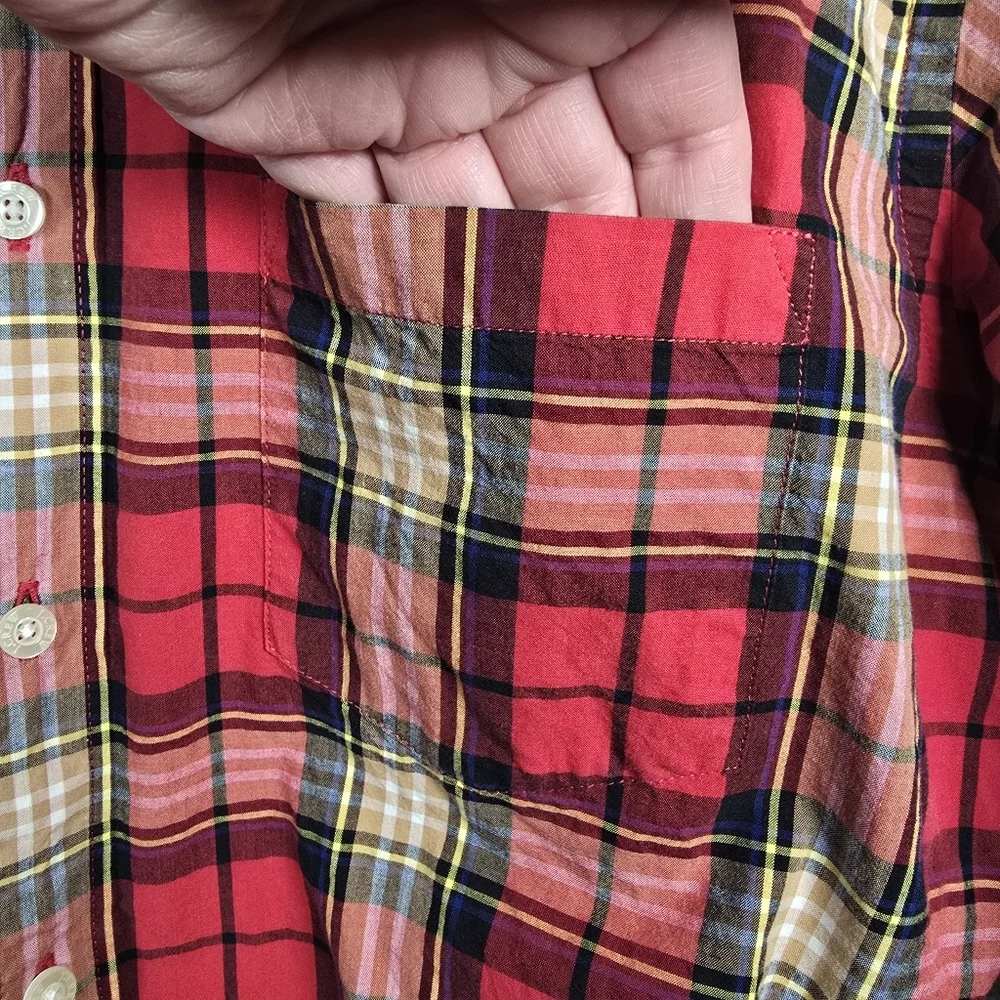J. Crew Men's Classic Red Tartan Plaid Button Front Shirt Size L Preppy